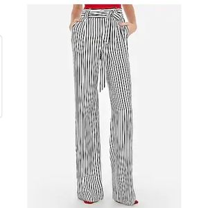 High Waisted Striped Sash Tie Wide Leg Pant